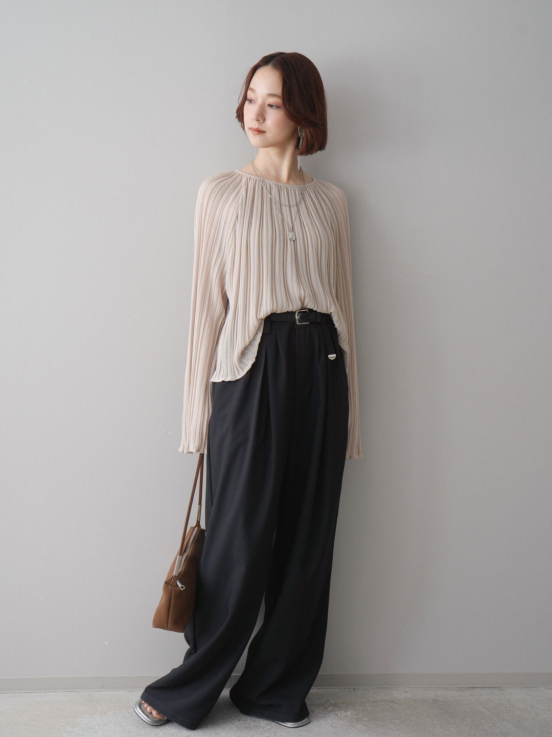 [予約]ベルト付キーホルダーモチーフワイドパンツ/black