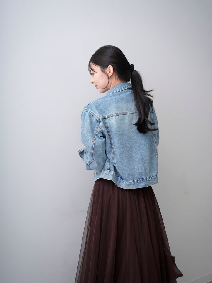 [SET]Wフリンジポケットデニムジャケット+チュールボリュームスカート(2set)
