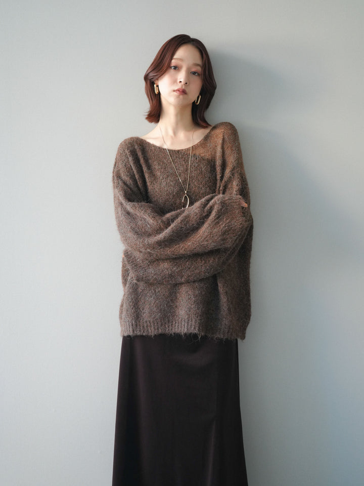 [SET]透かしデザインニットプルオーバー+ベルベットナロースカート(2set)