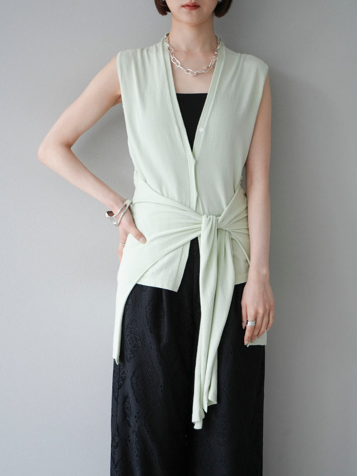 【預購】無袖圍腰針織開襟衫/綠色