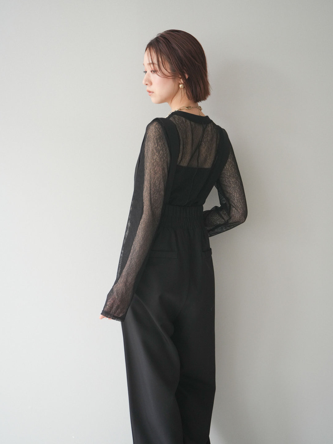 [予約]シアーストライプメッシュトップス/black