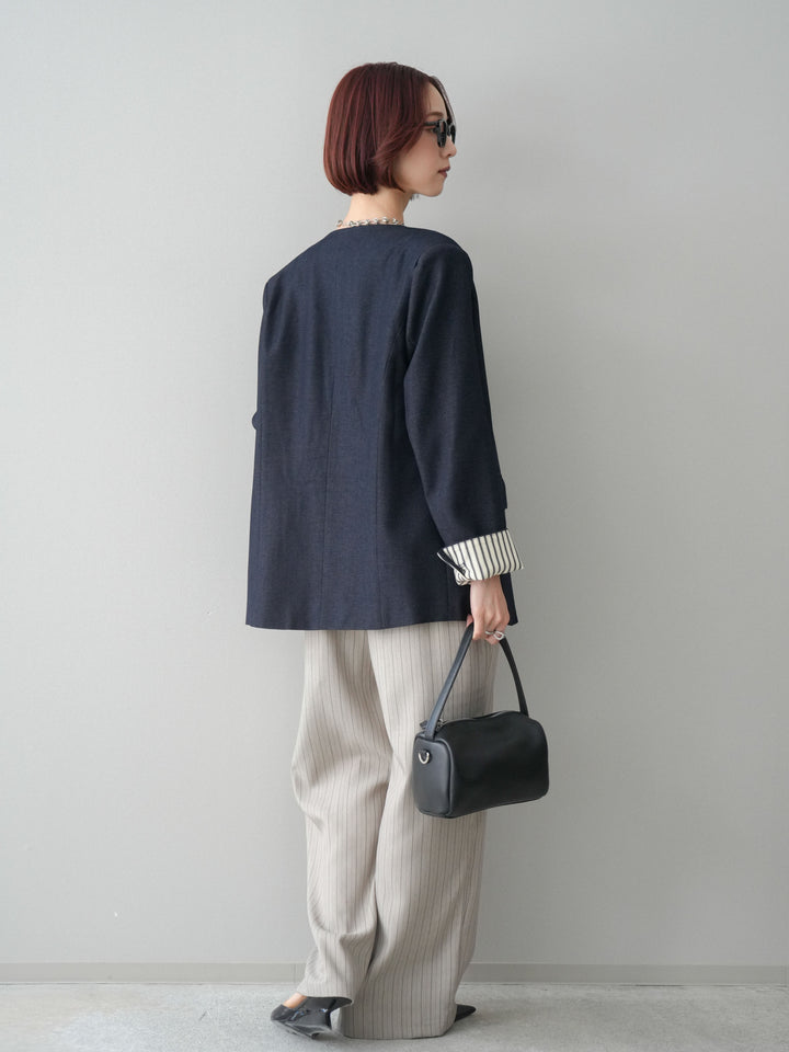 [SET]ノーカラージャケット+グログランテープストライプサロペット(2set)