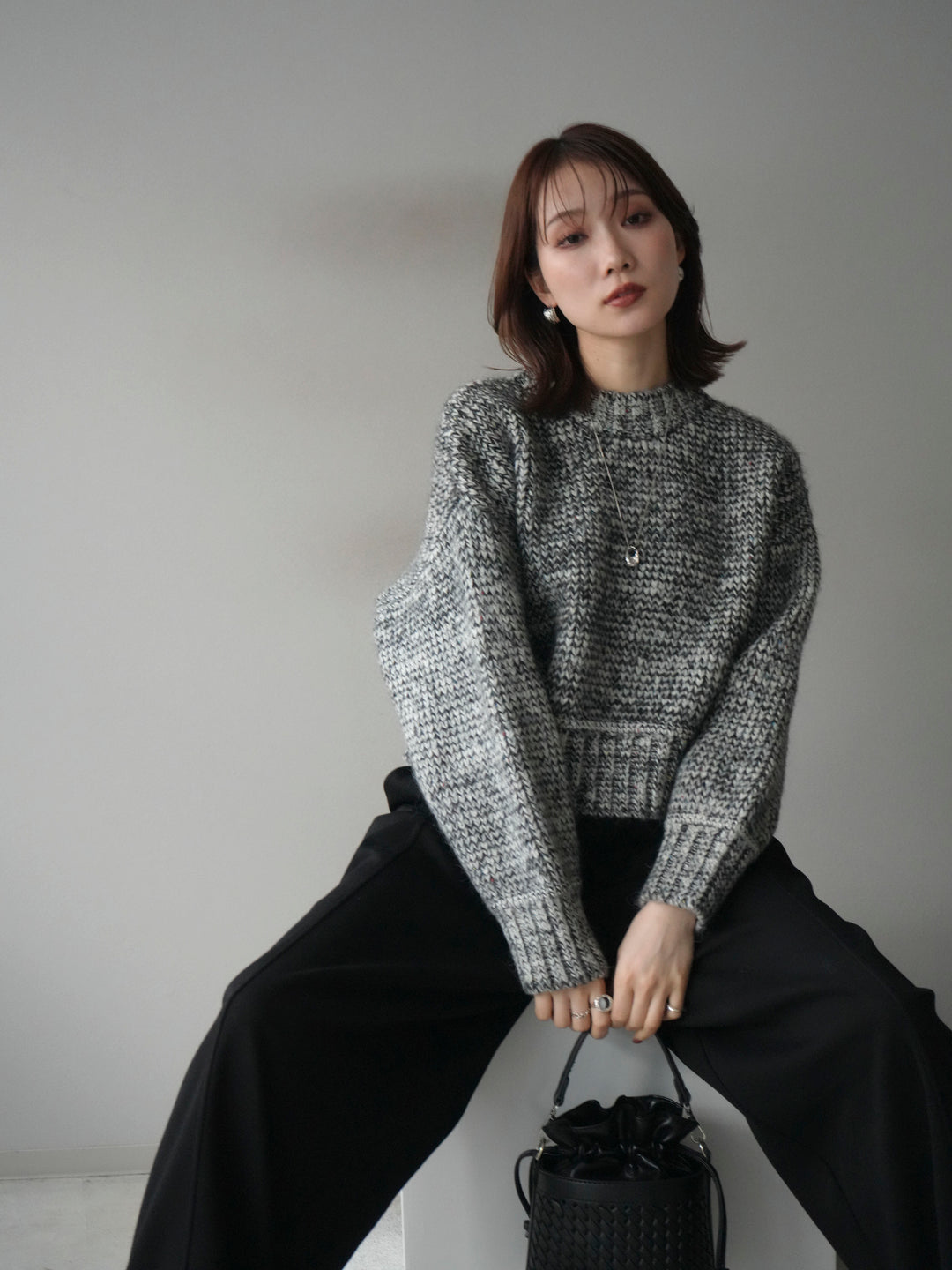 [予約]ボリュームスリーブミックスネップニットプルオーバー/gray