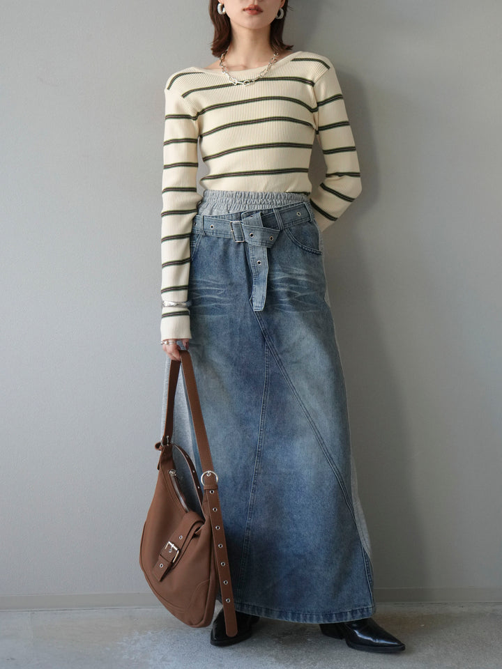 [予約]バックオープンボーダーテレコリブトップス/アイボリー