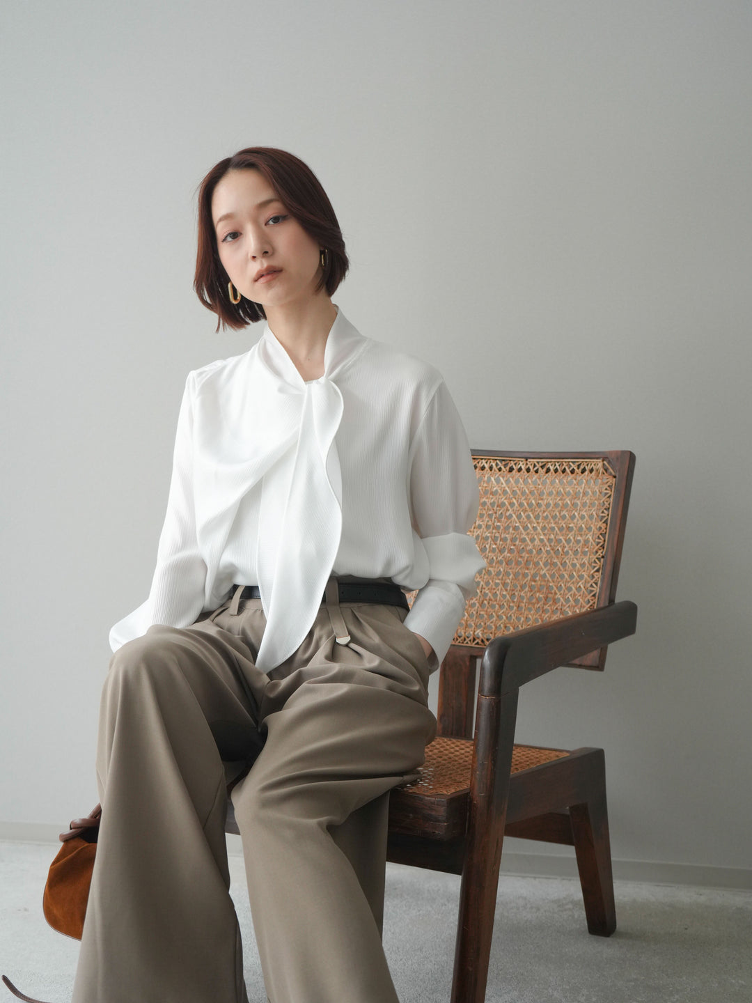 [予約]楊柳シャイニータイブラウス/white