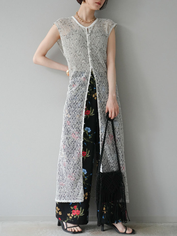 [預訂] 2WAY 棉絨網眼連身裙/米白色