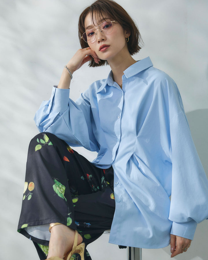 【Allure】[SET]合繊ウエストタックシャツ+ボタニカルプリントイージーパンツ(2set)