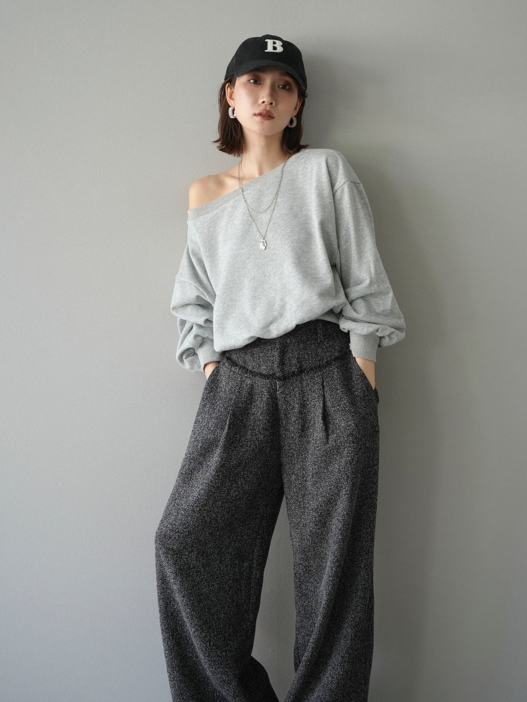 [予約]オフショルスウェットプルオーバー/杢グレー