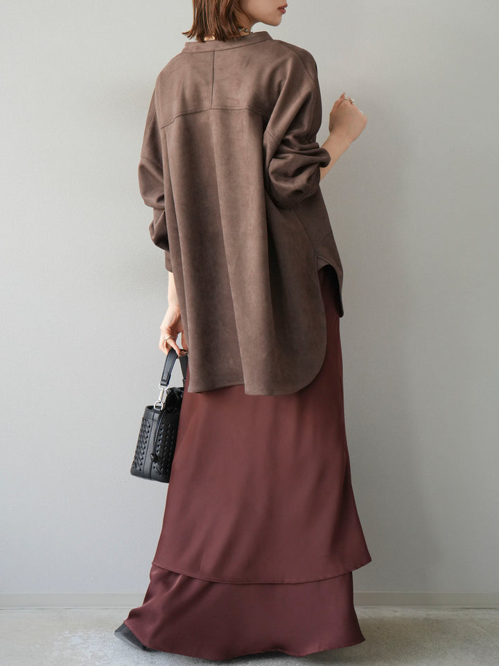 [予約]サテンフリルスカート/ブラウン