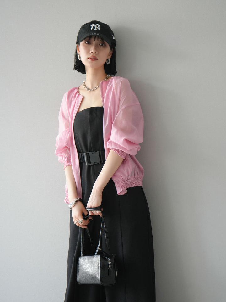 [SET]タックデザインシアーブルゾン+ヘザーツイルベルト付ベアサロペット(2set)