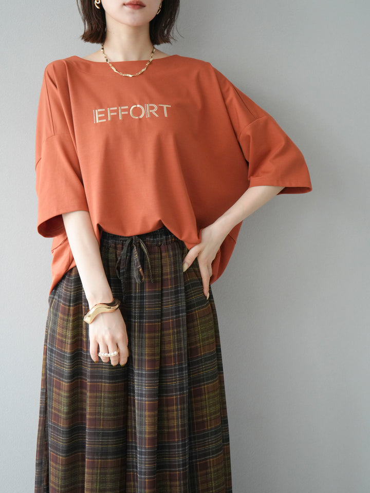 [予約]異素材メタリックロゴ刺繍×プリントTシャツ/オレンジ