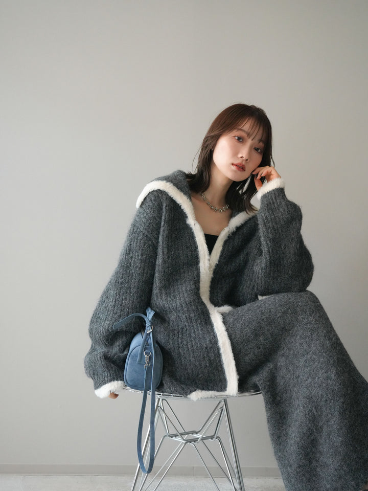 [SET]襟付き配色シャギーニット＆ロングスカートSET UP(2set)