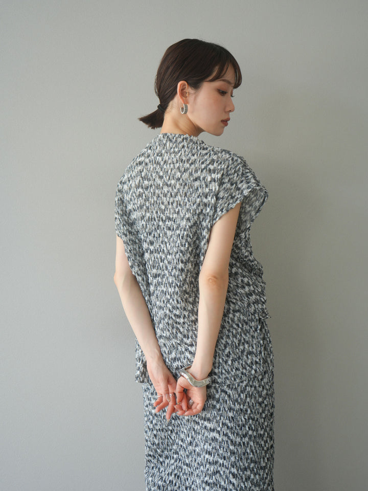 [予約]マルチカラーランダムプリーツフレンチトップス/ブラック