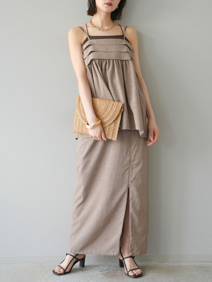 [予約]リネンライクZIPスリットタイトスカート/グレージュ