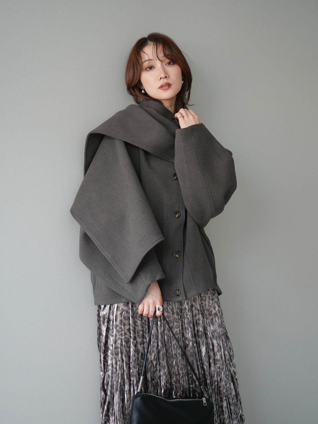 [予約]ストール付きミディアムコート/brown