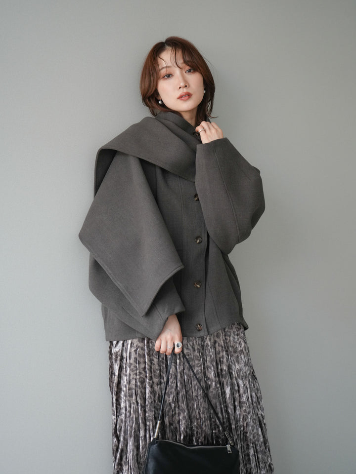 [予約]ストール付きミディアムコート/brown