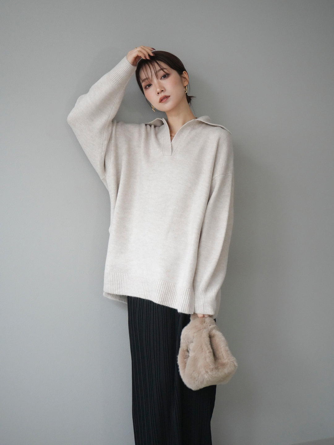 [SET]スキッパーオーバーニットプルオーバー+選べるアクセセット(2set)