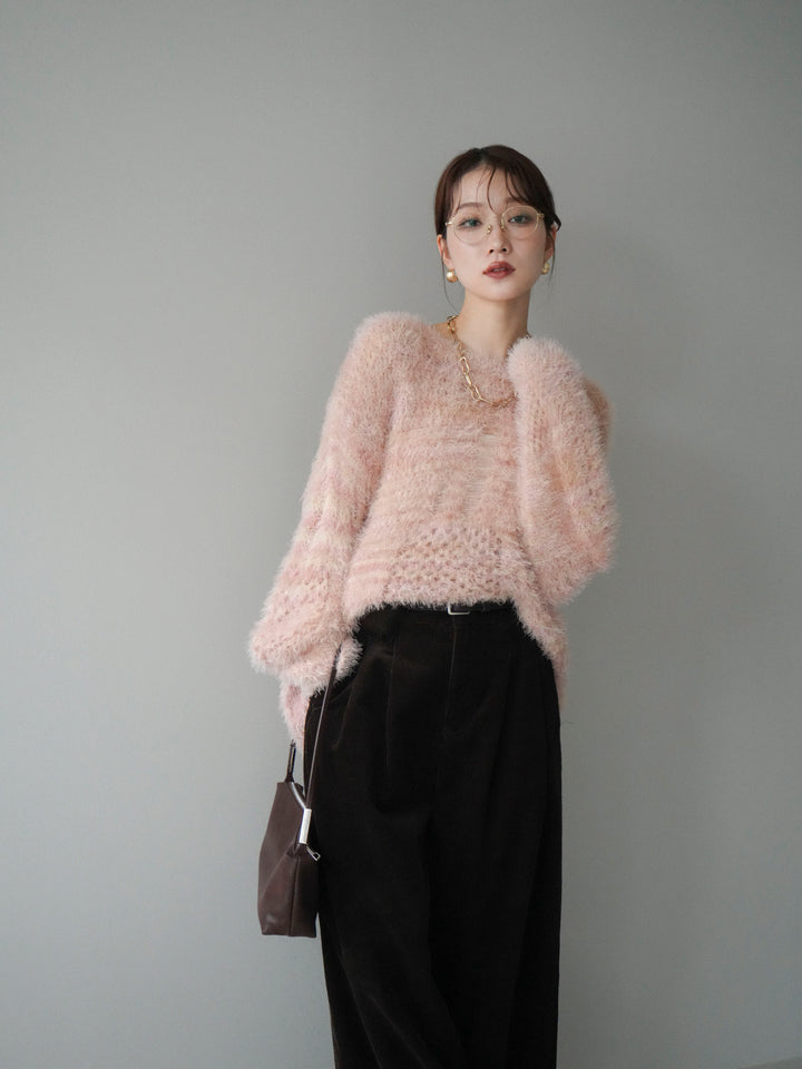 [予約]ミックスシャギールーズニットプルオーバー/pink