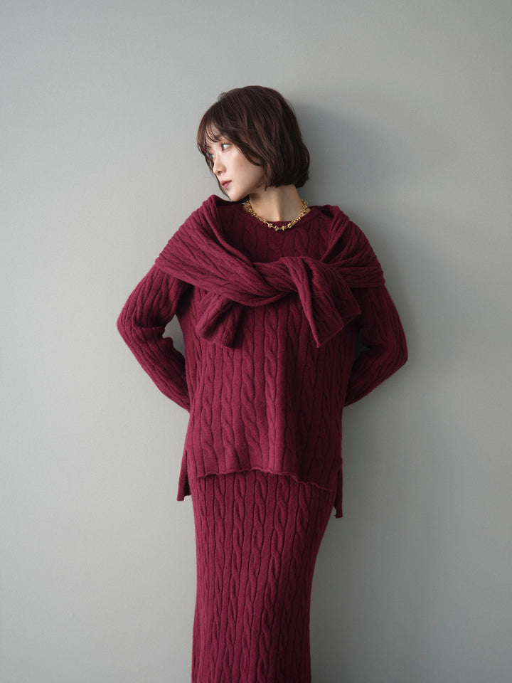 [SET]ストール付ケーブルニットプルオーバー&ロングスカートSET UP+ストール付ケーブルニットプルオーバー&ロングスカートSET UP(2set)