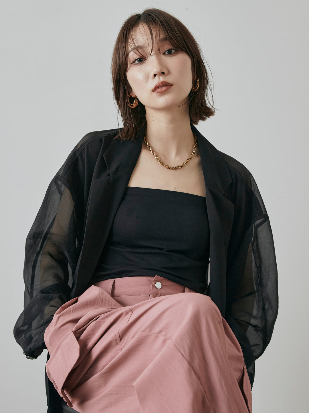 【預購】透視剪裁西裝外套/黑色