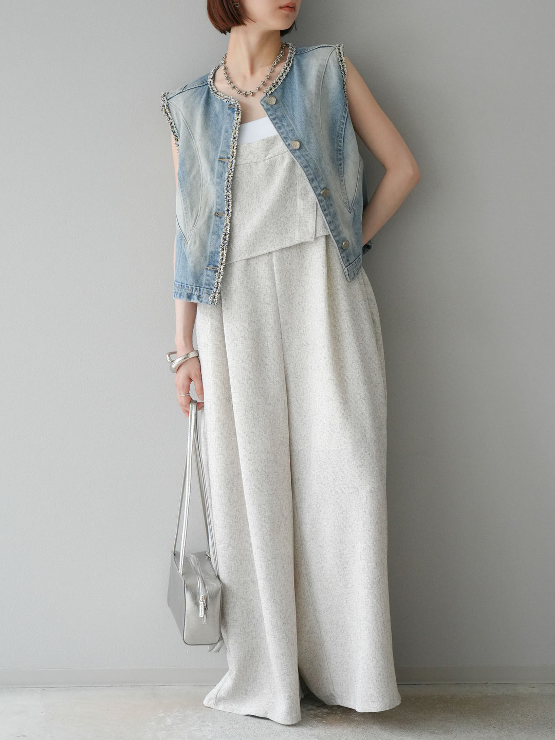 [予約]サマーツイードケープサロペット/アイボリー