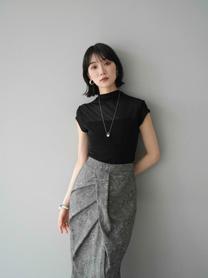 [予約]シアー切替ストレッチトップス/ブラック