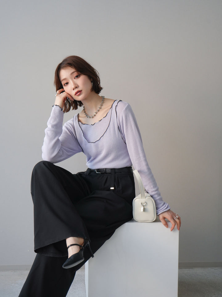 [SET]バイカラーメローアンサンブルシアーニットトップス+バイカラーメローアンサンブルシアーニットトップス(2set)