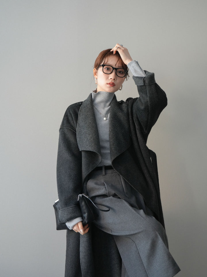 [予約]ダブルフェイスバイカラーロングコート/charcoal