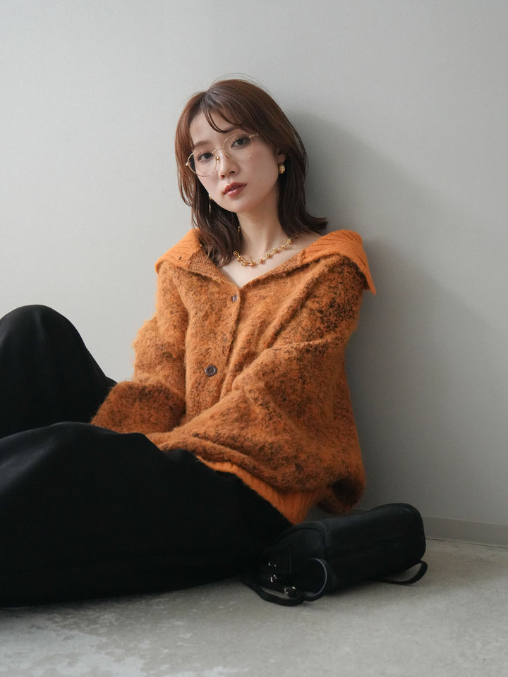 [予約]リブ切替メランジニットカーディガン/orange