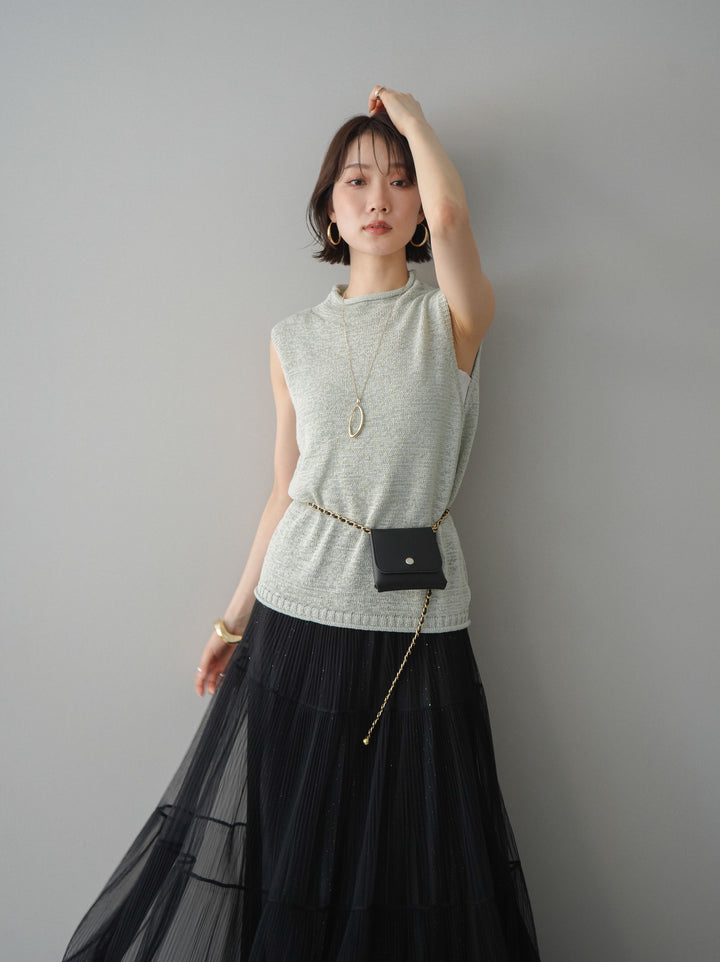 [予約]ノースリーブリネンタッチシアーニットプルオーバー/green