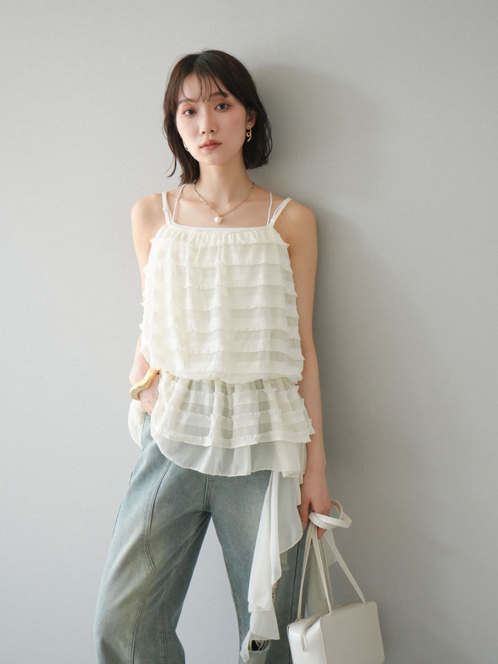 【預購】荷葉邊流蘇吊帶衫/象牙白