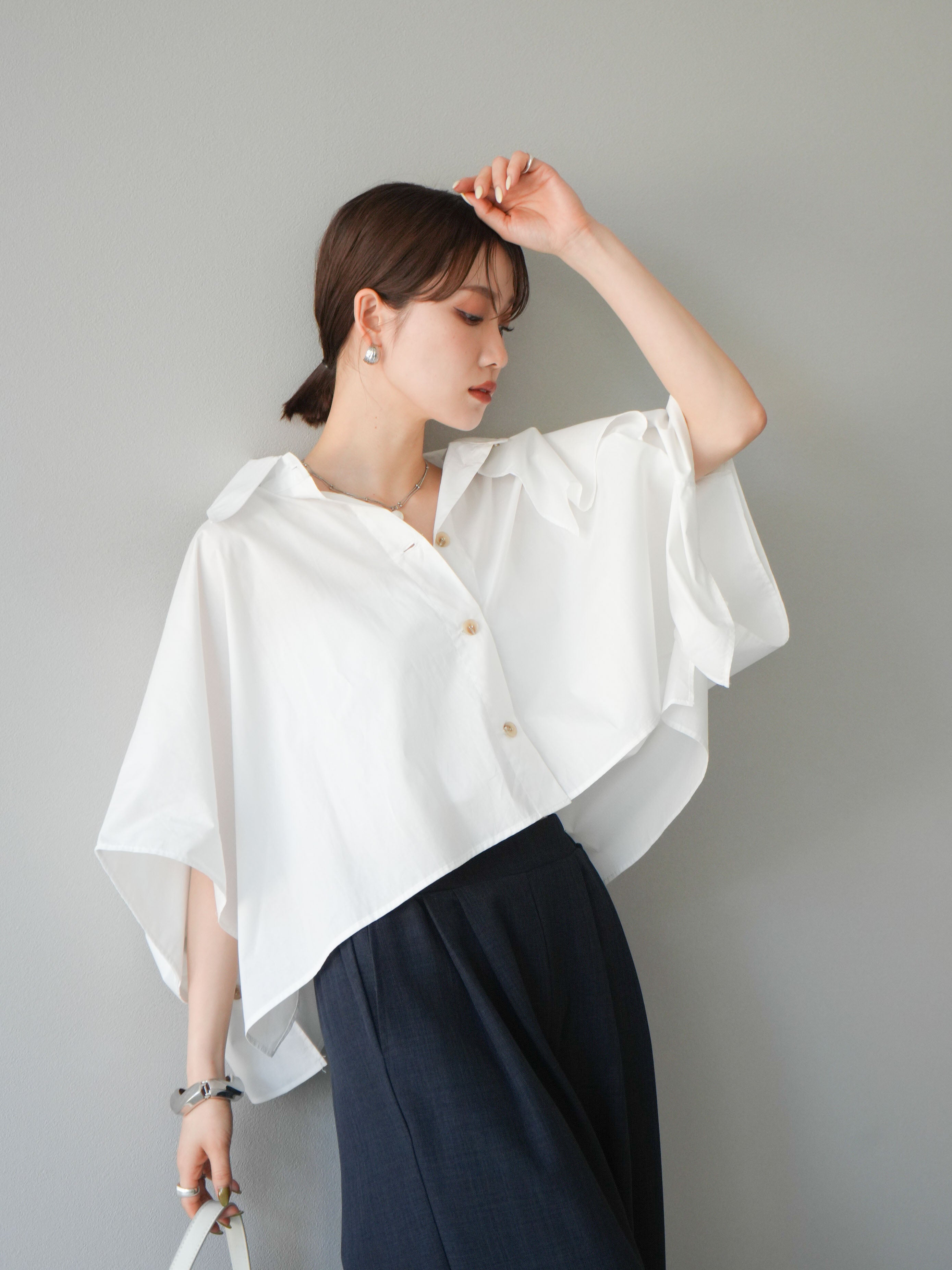 予約]ポンチョショートシャツ/ホワイト – Lumier