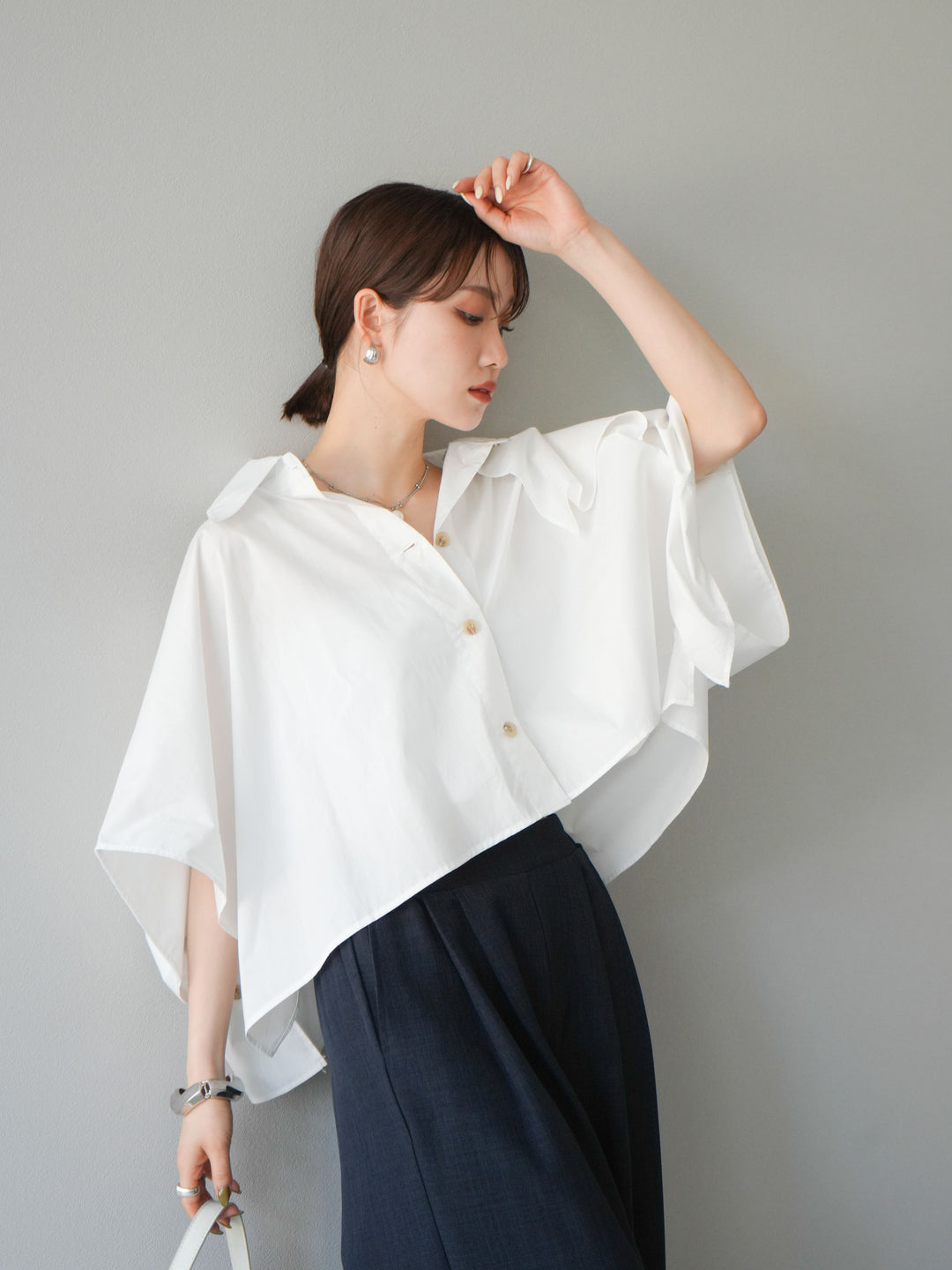 [予約]ポンチョショートシャツ/ホワイト