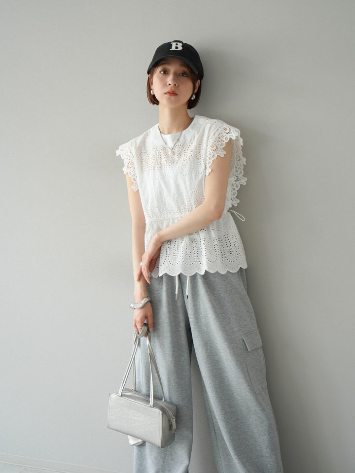 [予約]スカラップ刺繍レースブラウス/ホワイト