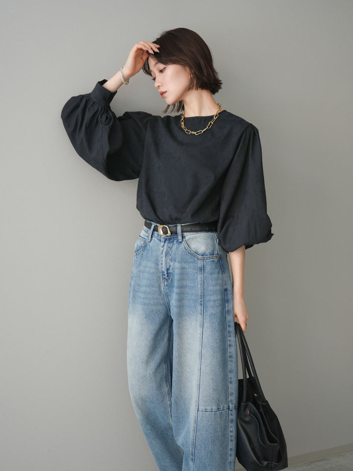 [予約]2WAYピーチスキンボリュームスリーブブラウス/black