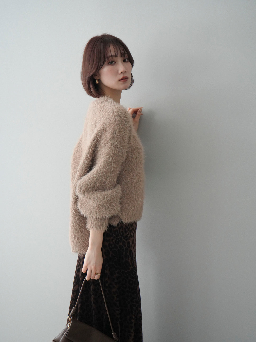 [予約]ボリュームスリーブシャギー MIXニットプルオーバー/brown