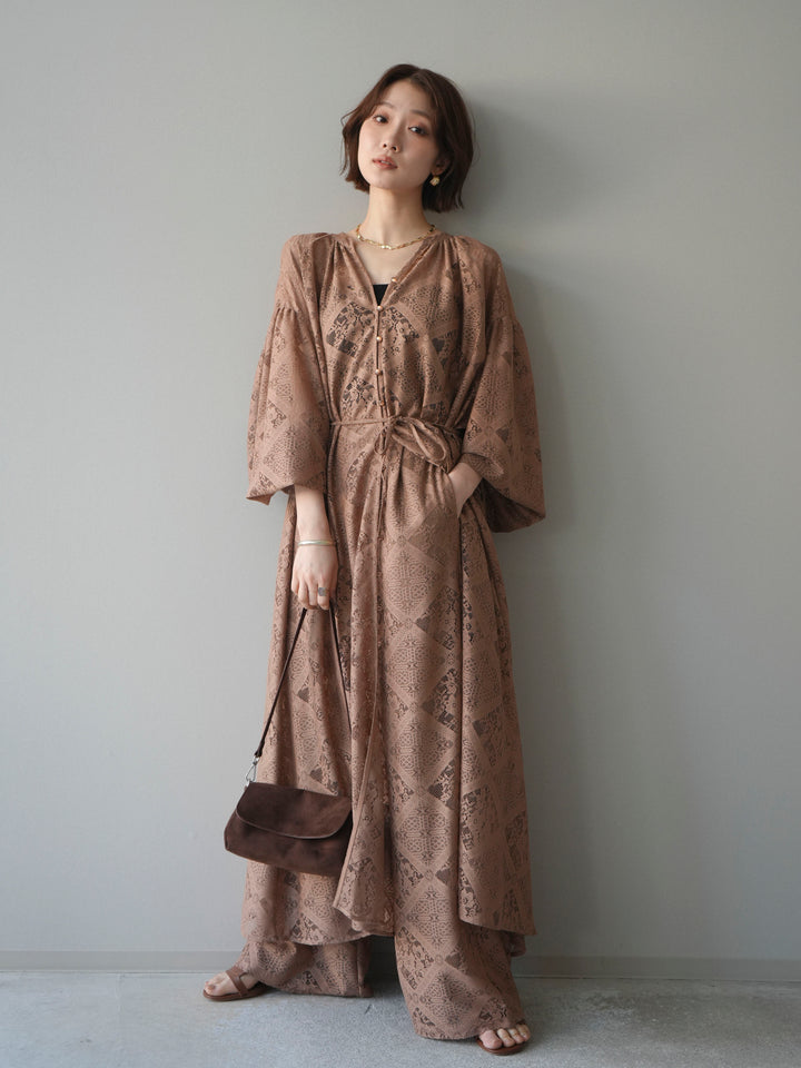 [SET]シアーレースロングガウン+シアーレースイージーパンツ(2set)