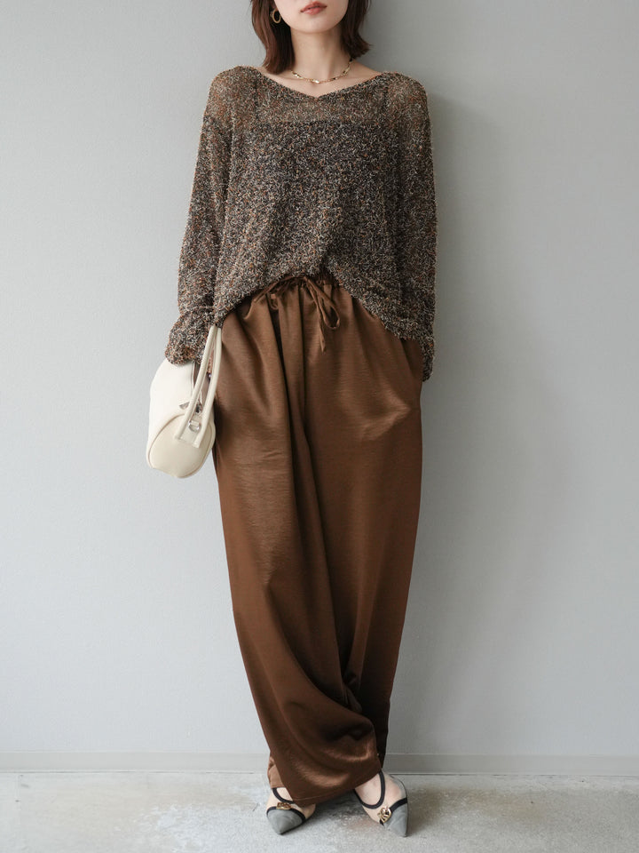 [予約]ミックステープヤーンVネックプルオーバー/オレンジ