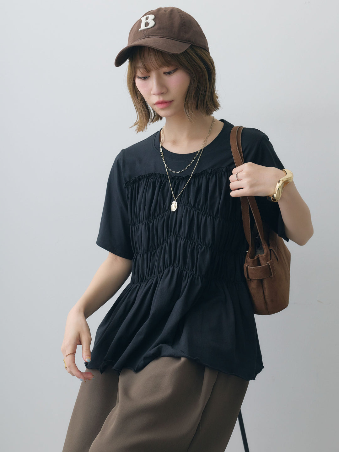 [SET]クールタッチシャーリングTEE+クレープデシンタックワイドパンツ(2set)