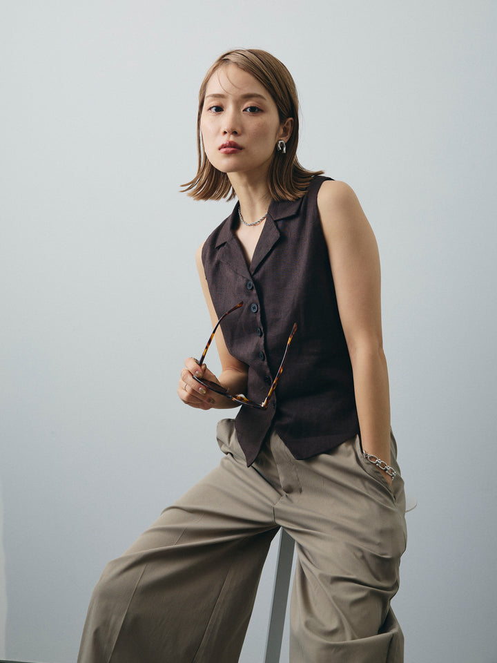 [SET]リネンライクテーラードジレ+コクーンワイドチノパンツ(2set)