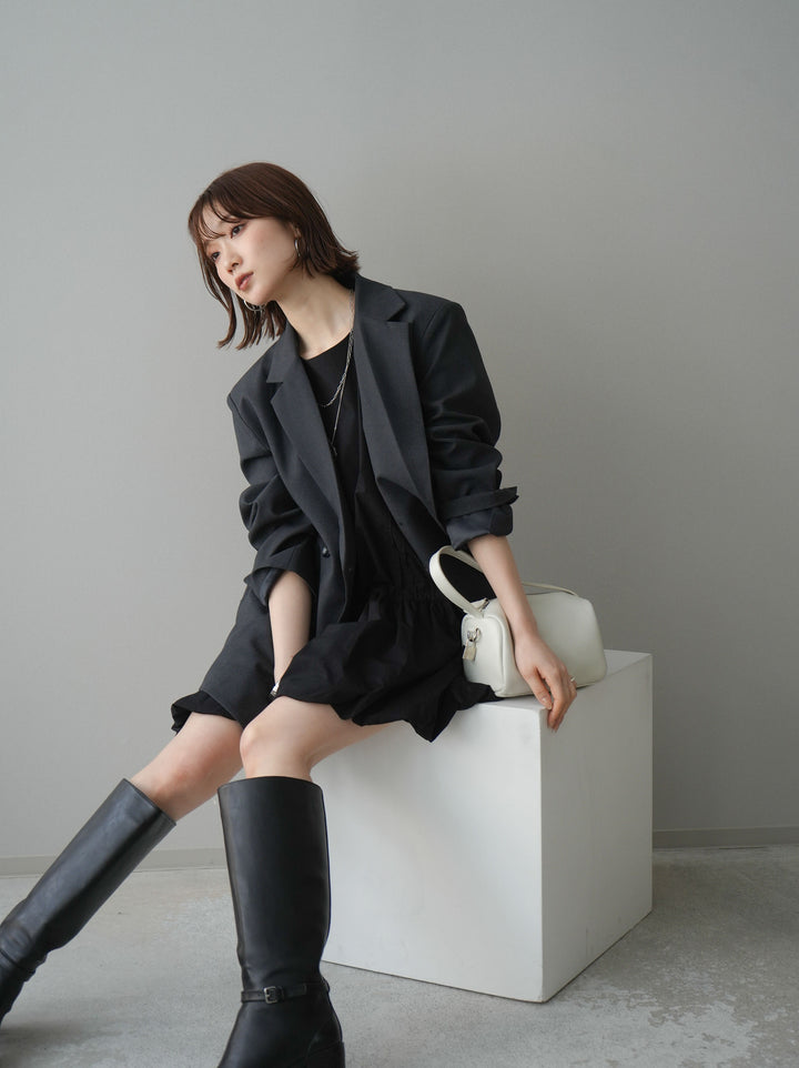 [SET]ノースリバルーンミニワンピース+ダブルブレストオーバージャケット(2set)