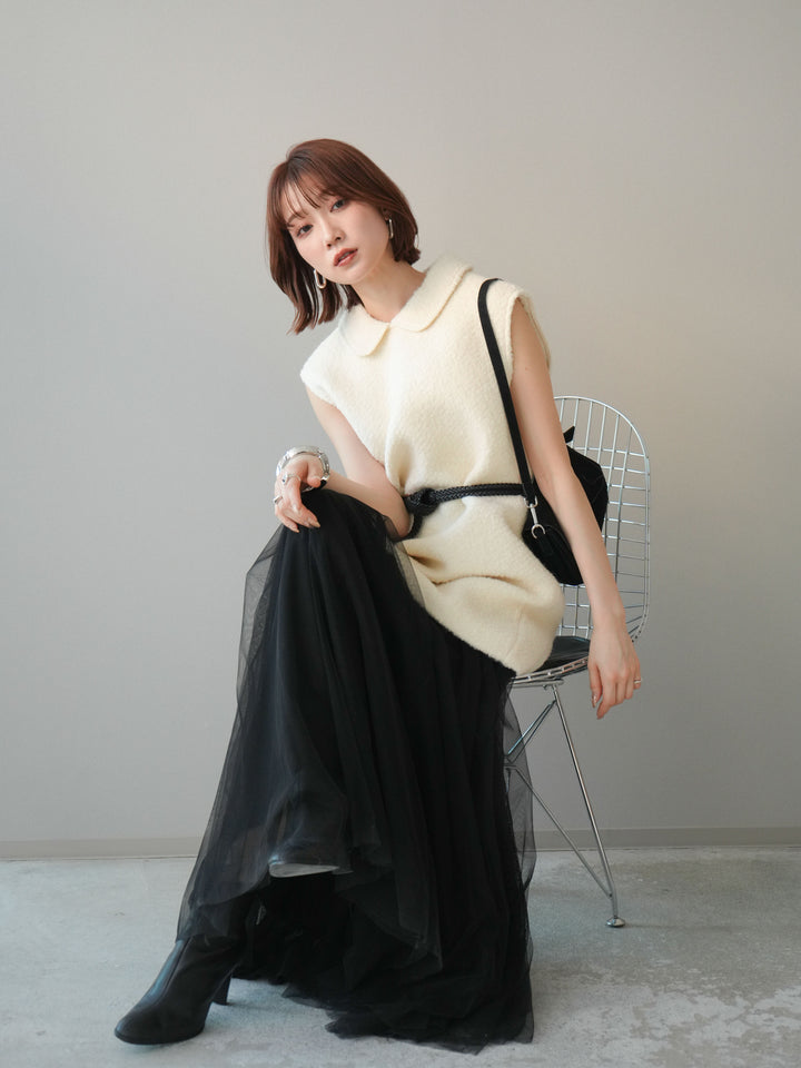 [予約]襟付きブークレミニワンピース/offwhite