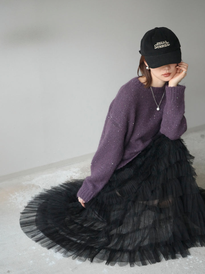 [予約]スパンコールニットプルオーバー/パープル