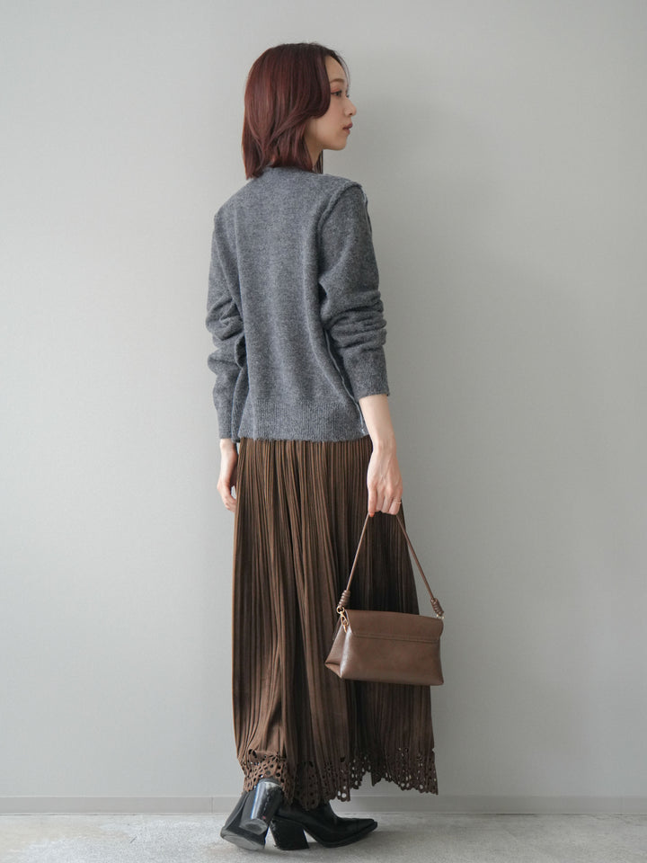 [予約]パンチングデザインスエードプリーツスカート/brown