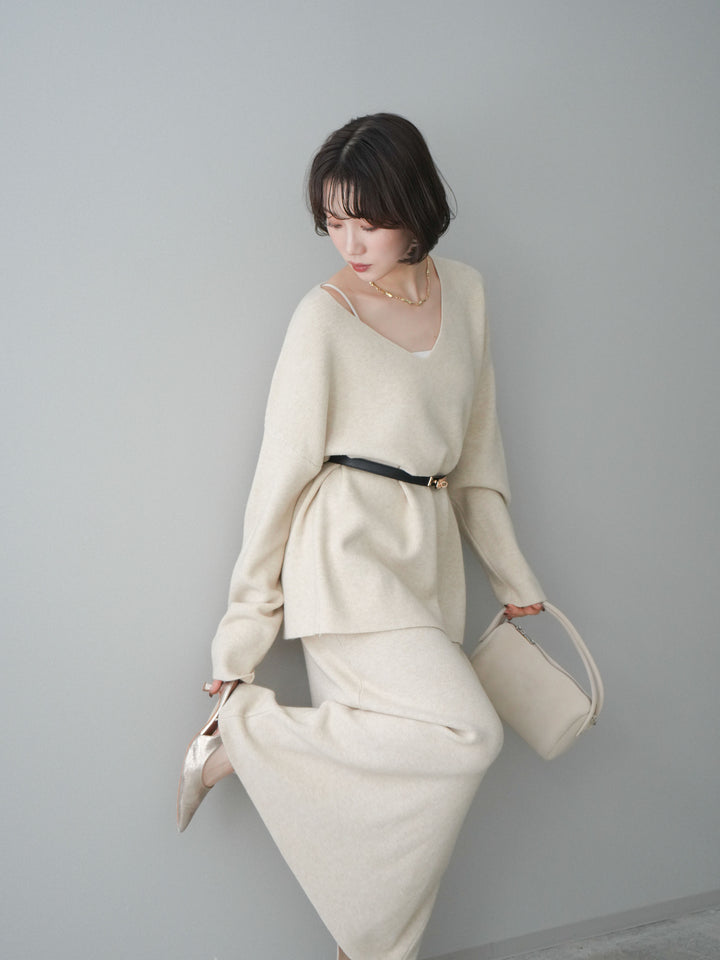 [SET]ベルト付Vネックニット＆スカートSET UP(2set)