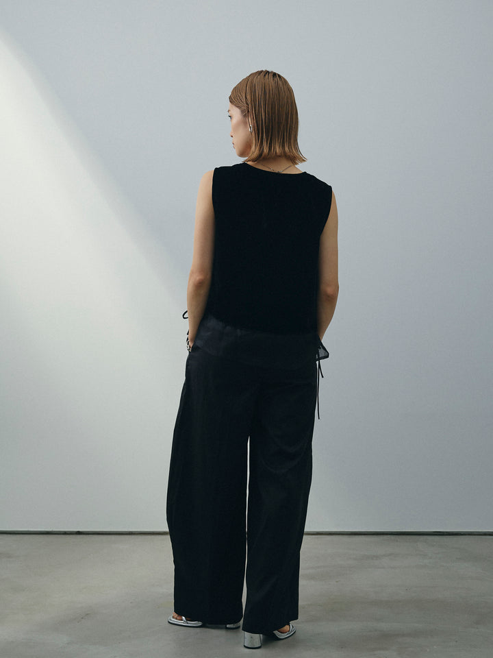 [SET]裾チュールベロアノースリーブプルオーバー+コクーンワイドチノパンツ(2set)