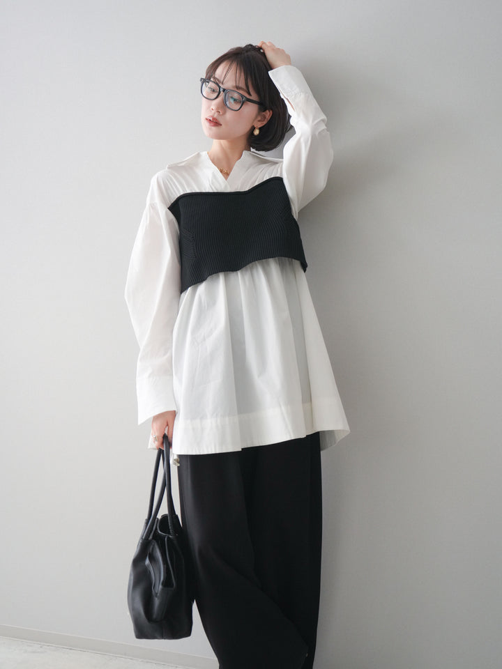 [予約]ニットビスチェドッキングフレアシャツチュニック/offwhite