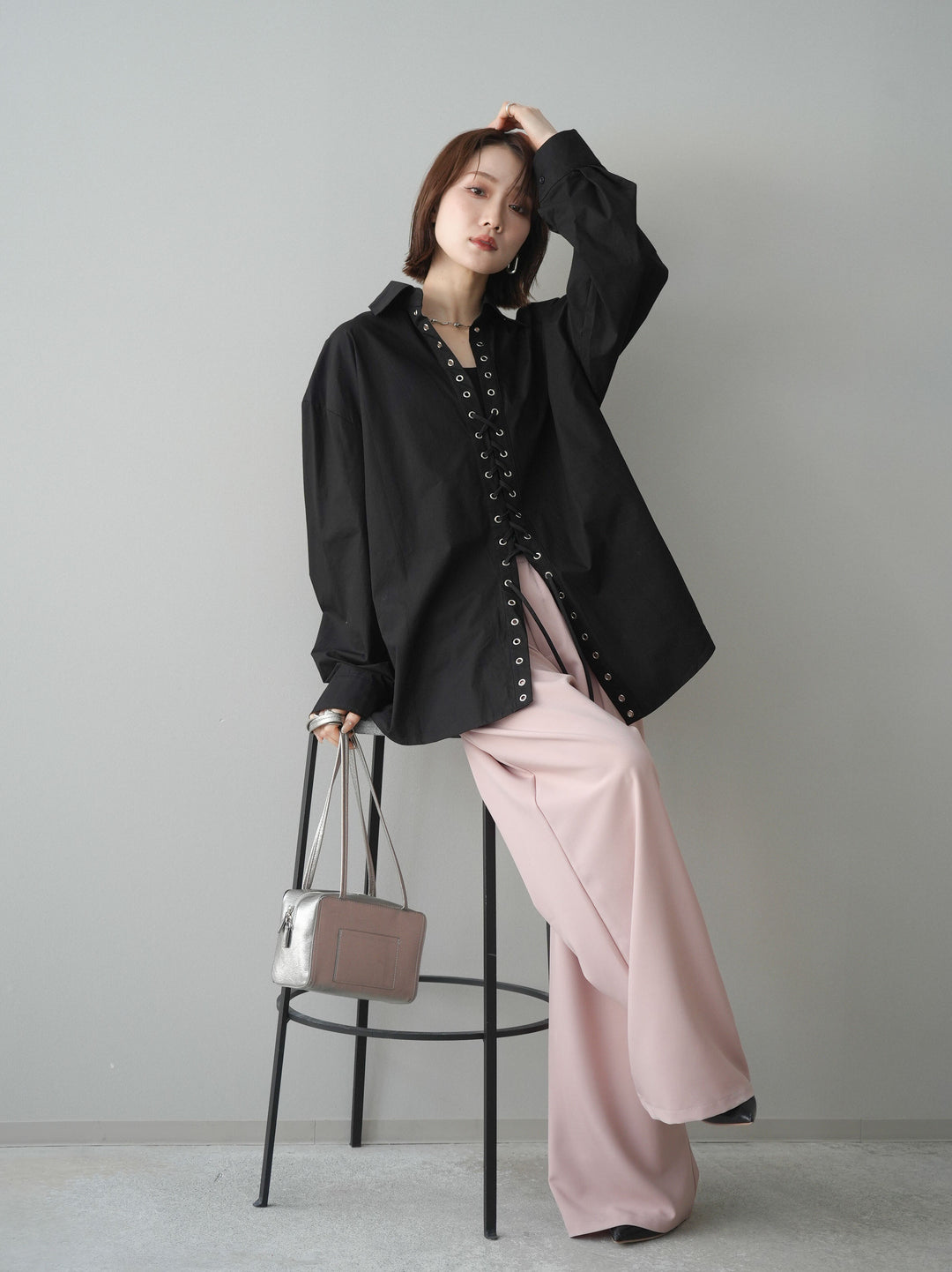 [SET]レースアップブロードシャツ+レースアップブロードシャツ(2set)