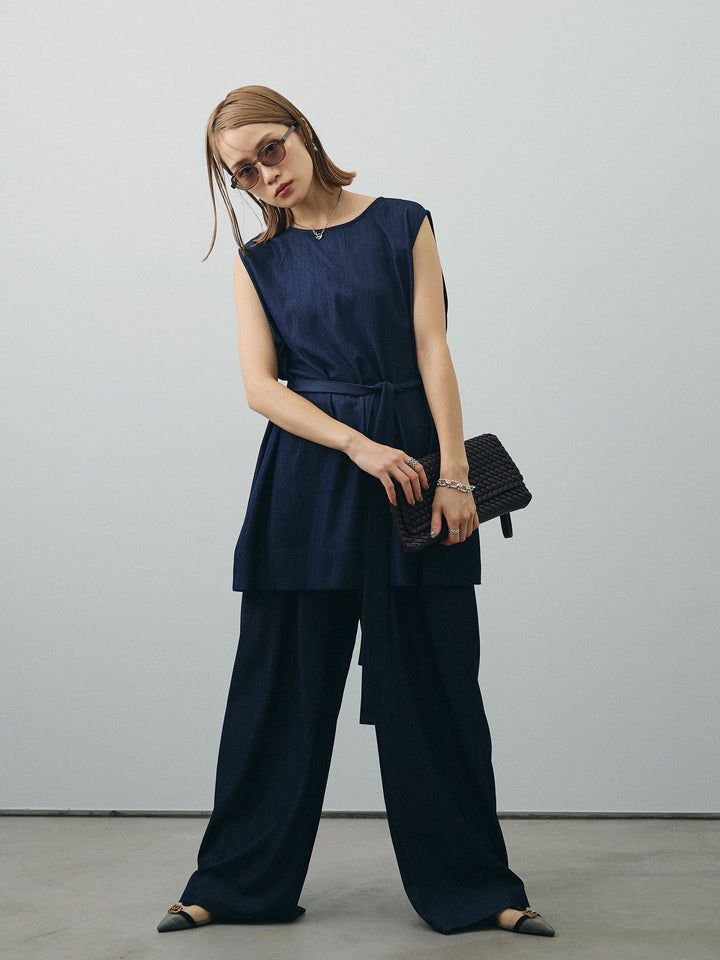 [SET]テンセルデニムノースリーブ＆ワイドパンツSET UP (2set)