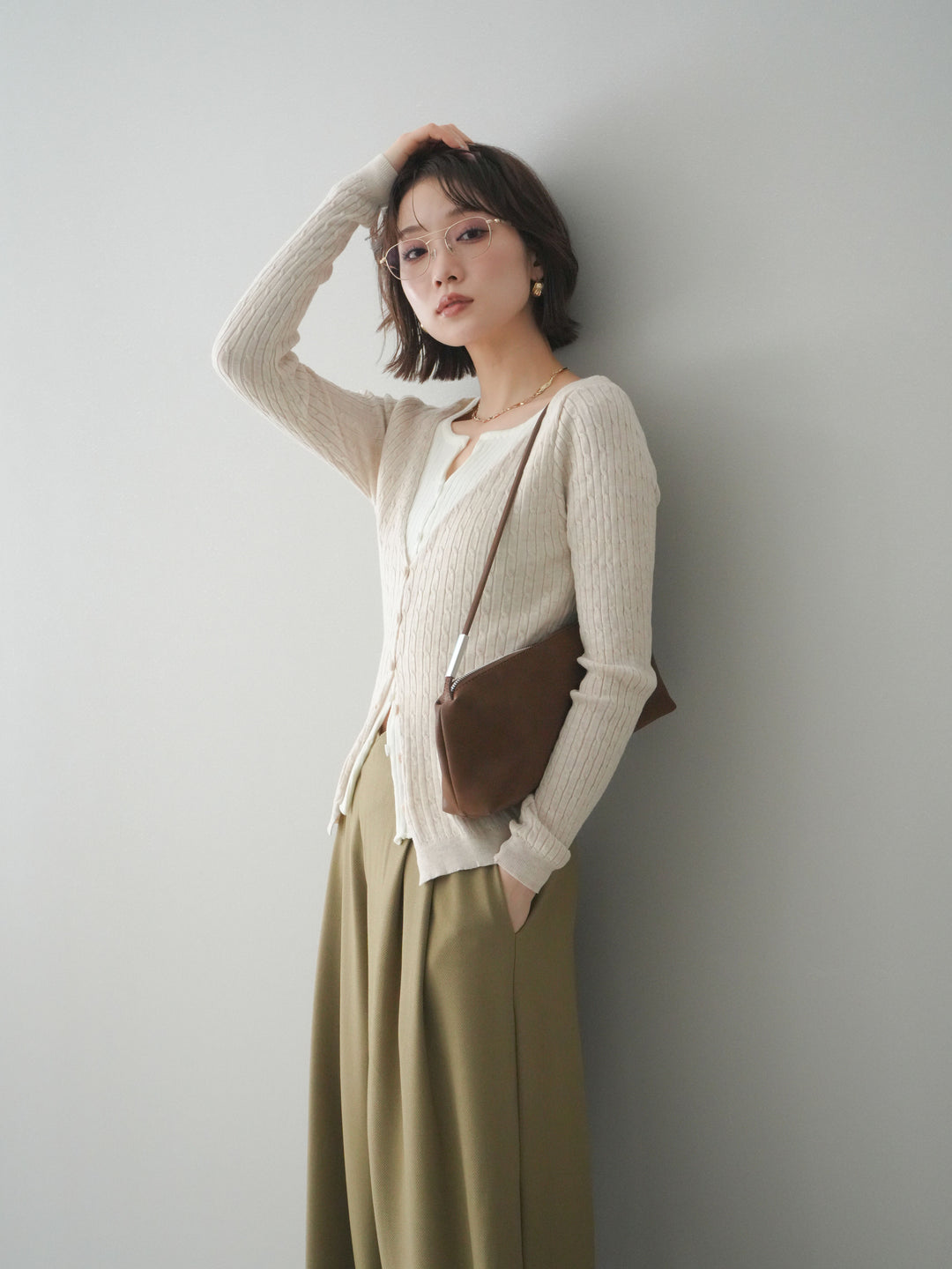 [予約]バイカラーレイヤードニットカーディガン/white